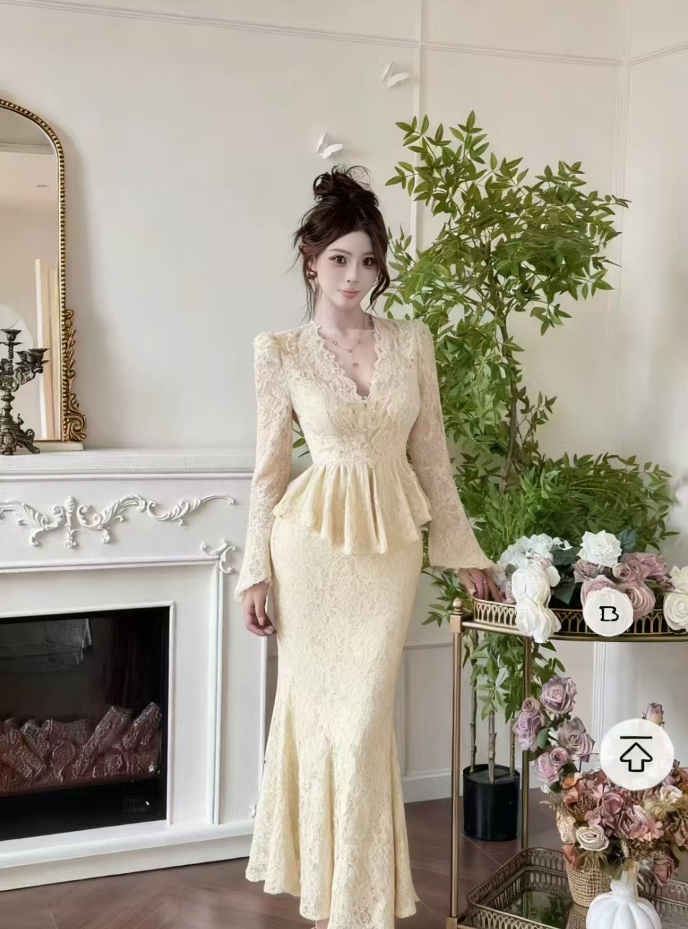 Enticement lace tops Hepburn style skirt a set