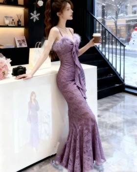 Slim summer ladies lace retro mermaid splice sling dress