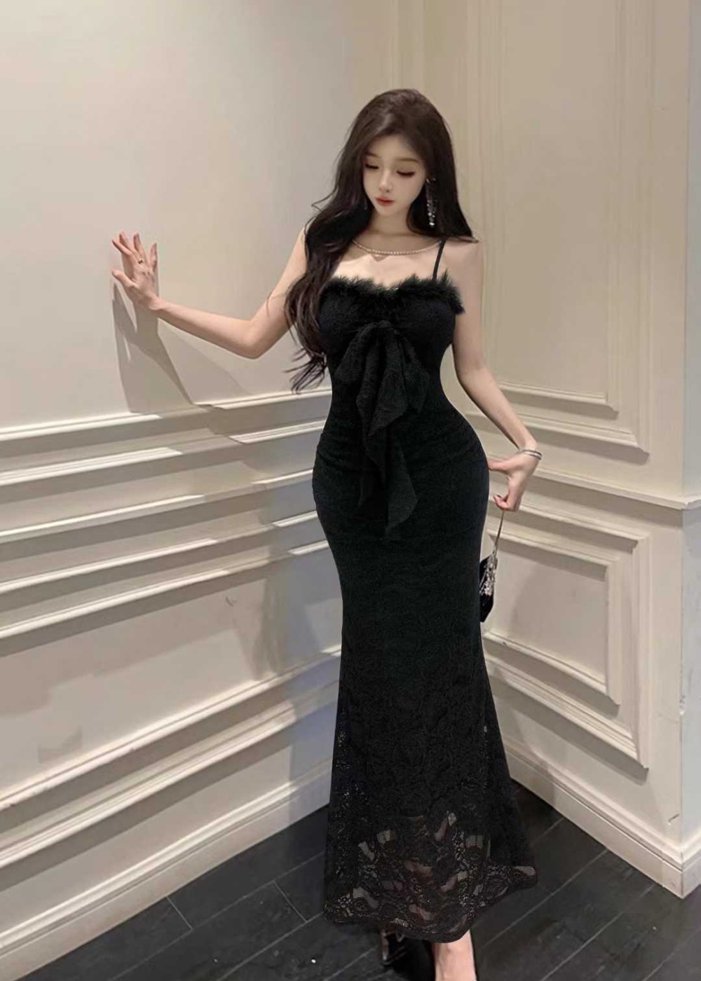 Slim summer ladies lace retro mermaid splice sling dress