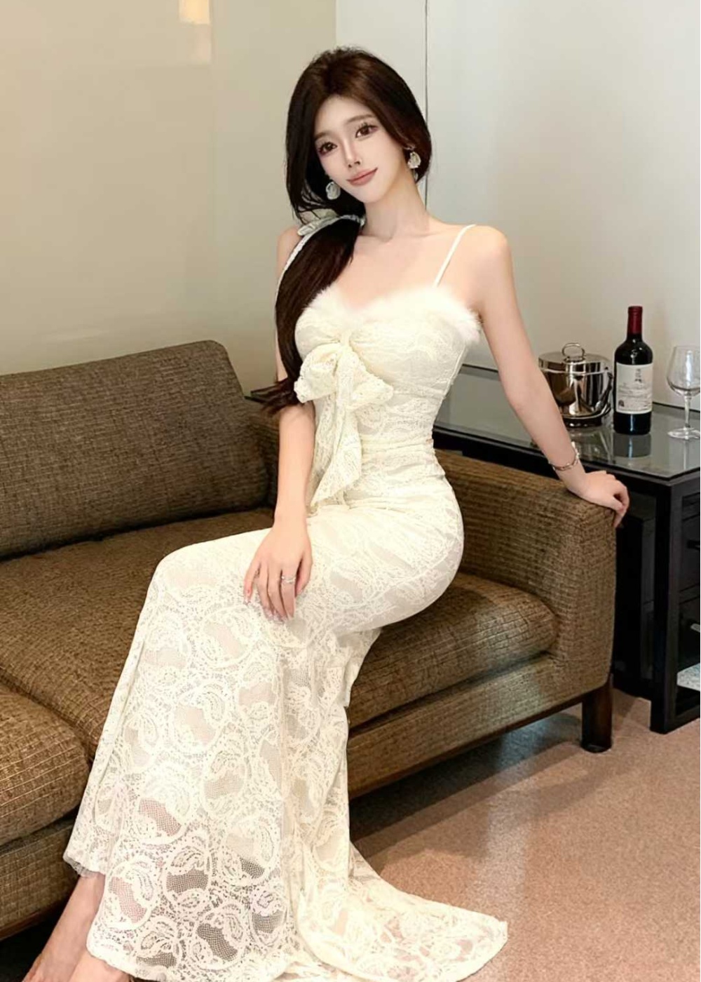 Slim summer ladies lace retro mermaid splice sling dress