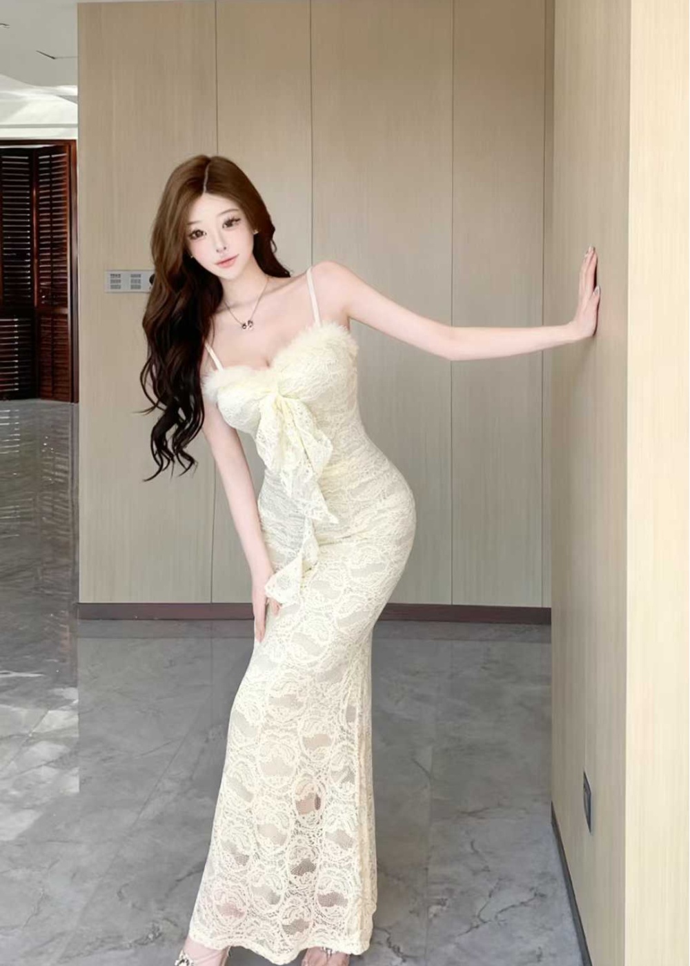 Slim summer ladies lace retro mermaid splice sling dress