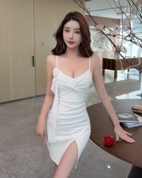 Sexy bottoming short package hip sling splice flowers dress