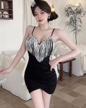 Splice bottoming package hip low-cut sling short dress