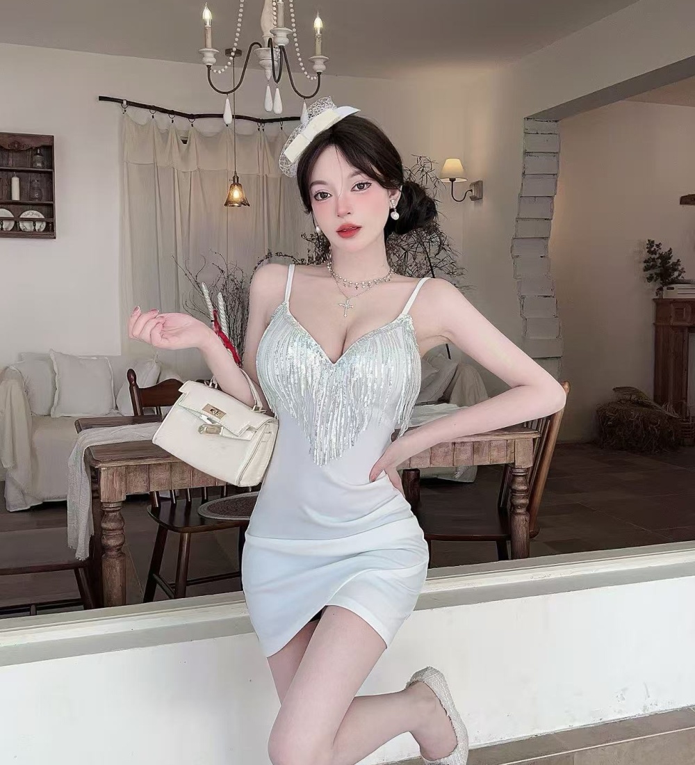 Splice bottoming package hip low-cut sling short dress