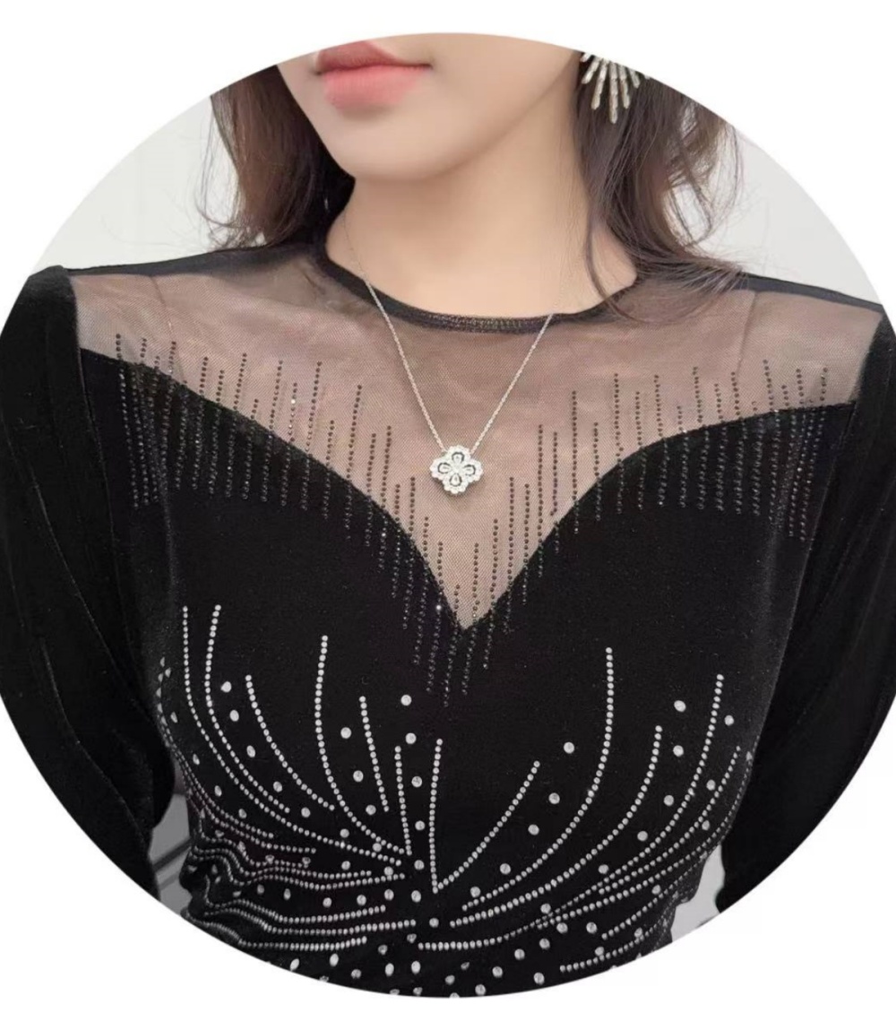 Velvet split dress black France style formal dress