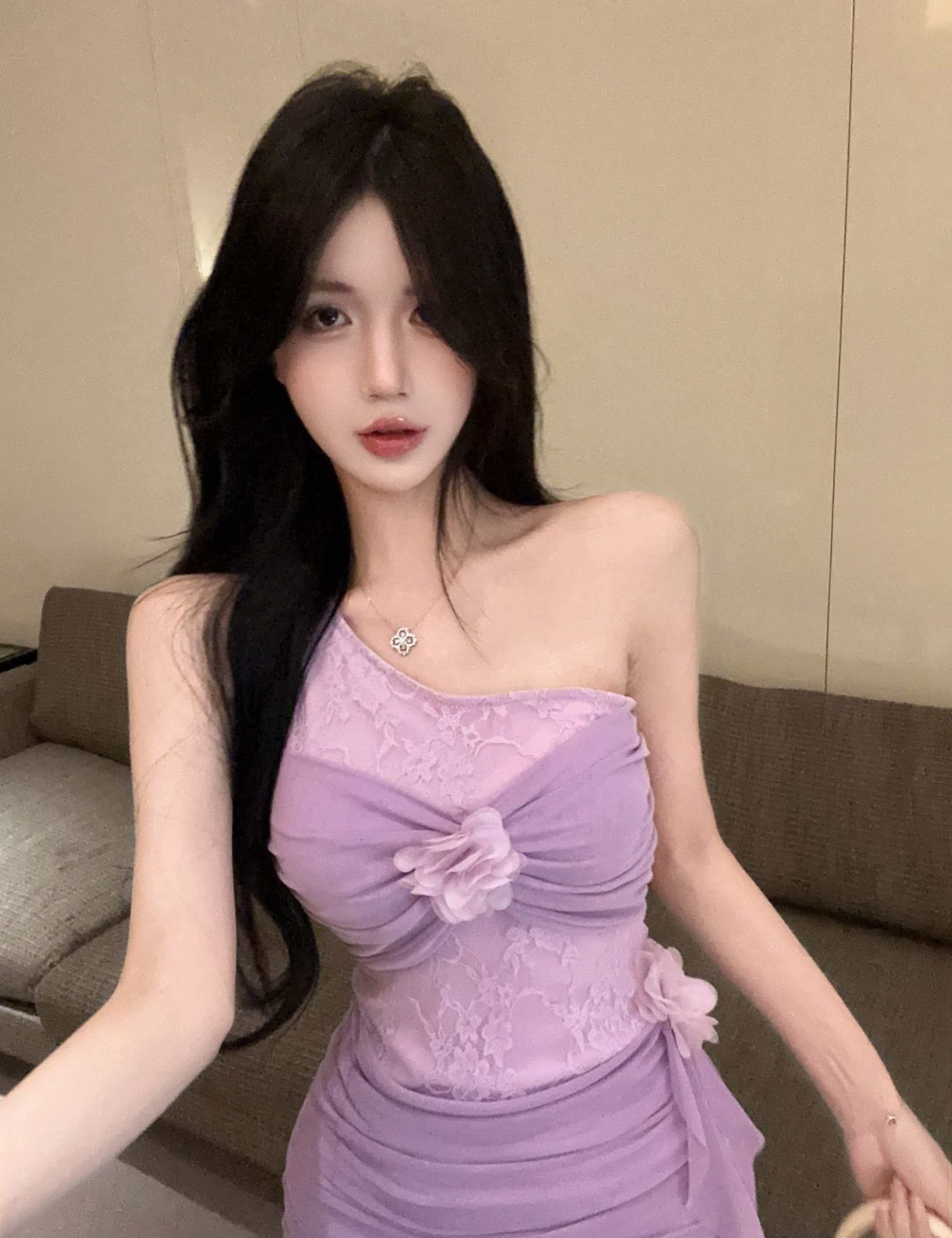 Romantic violet sling chiffon gauze flowers summer dress