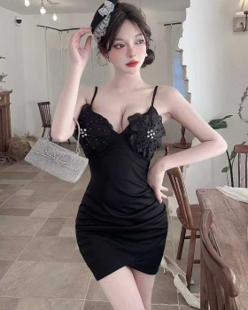 Package hip slim low-cut sexy flowers splice dress