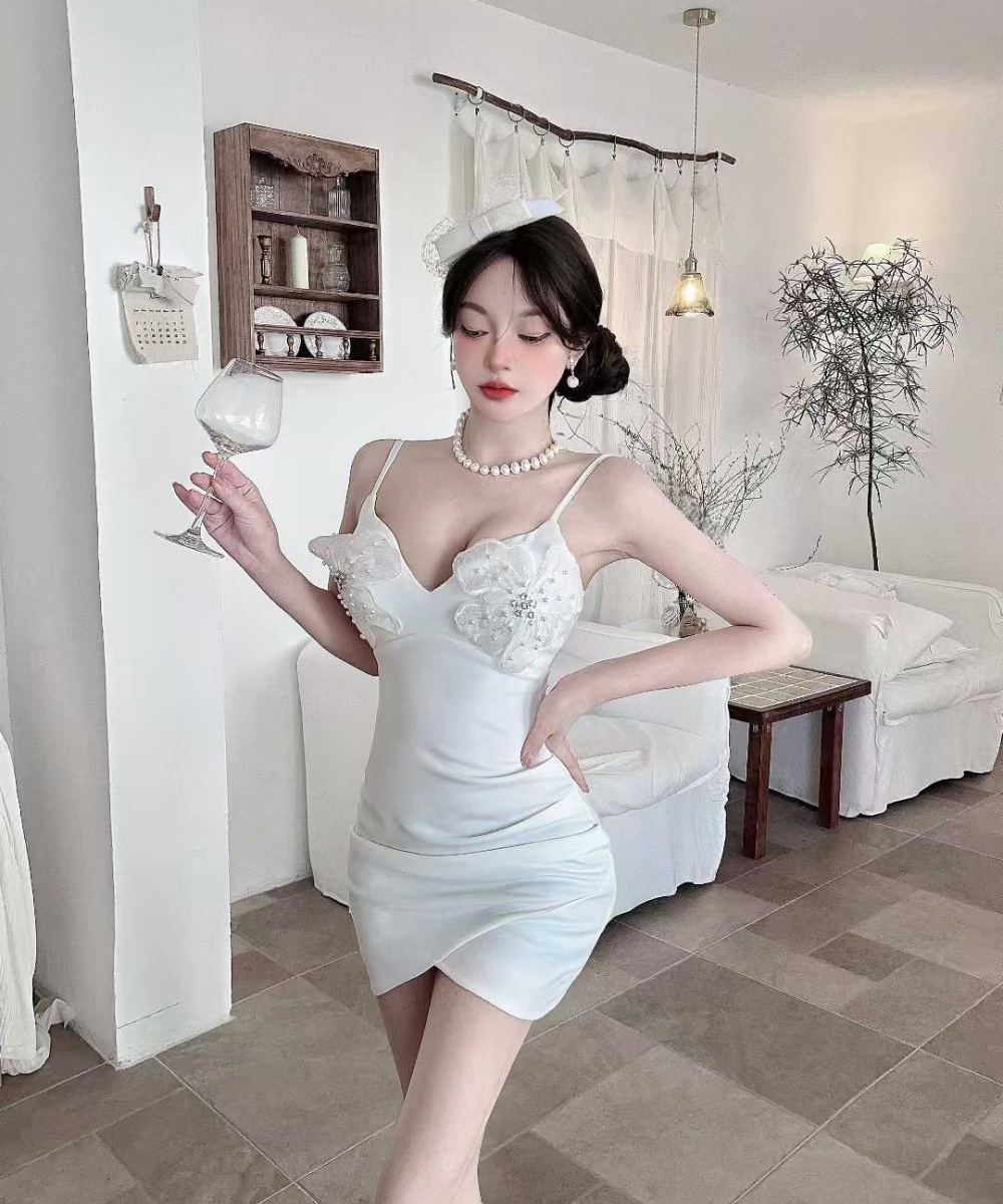 Package hip slim low-cut sexy flowers splice dress