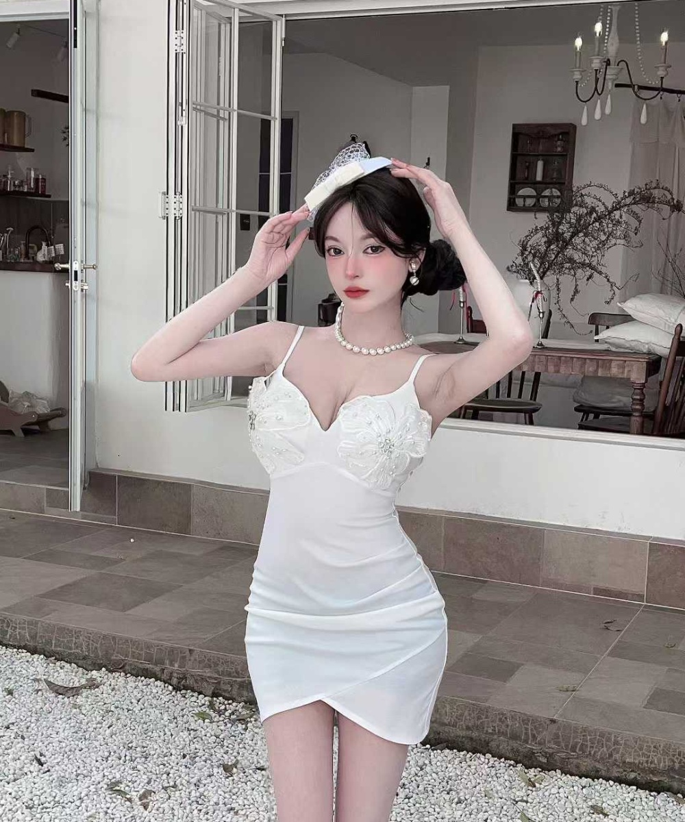 Package hip slim low-cut sexy flowers splice dress