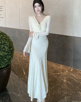 Trumpet sleeves dress temperament long dress