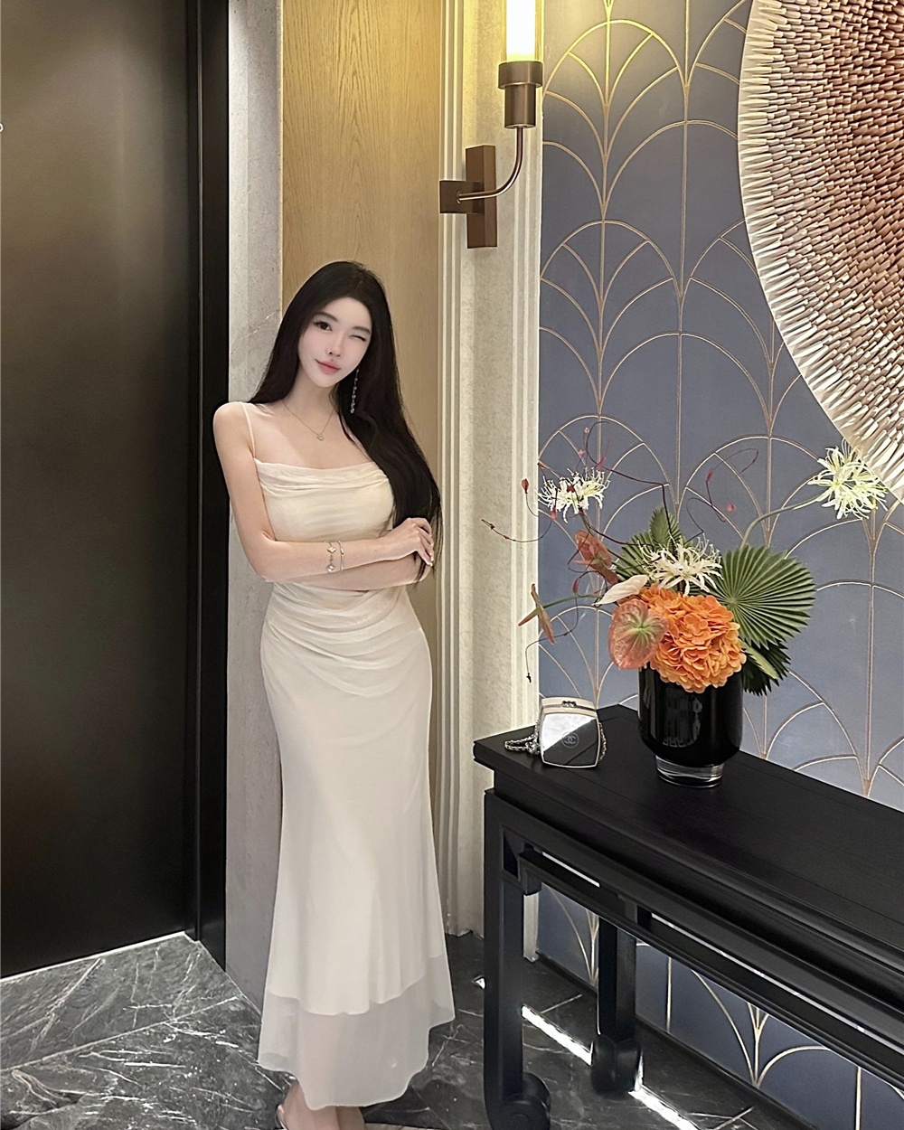 Sexy gauze formal dress sling long dress for women