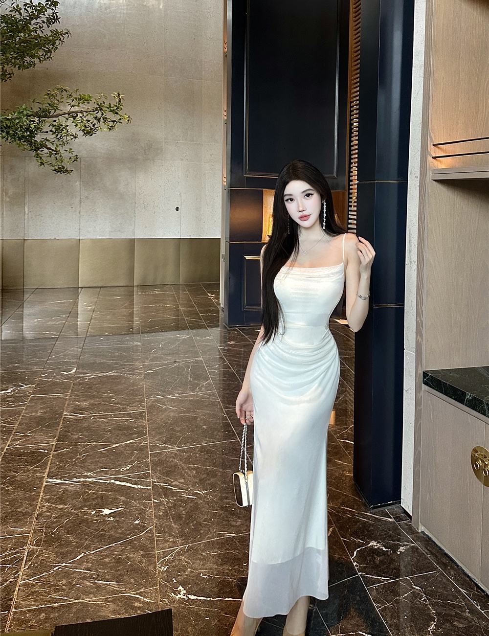 Sexy gauze formal dress sling long dress for women