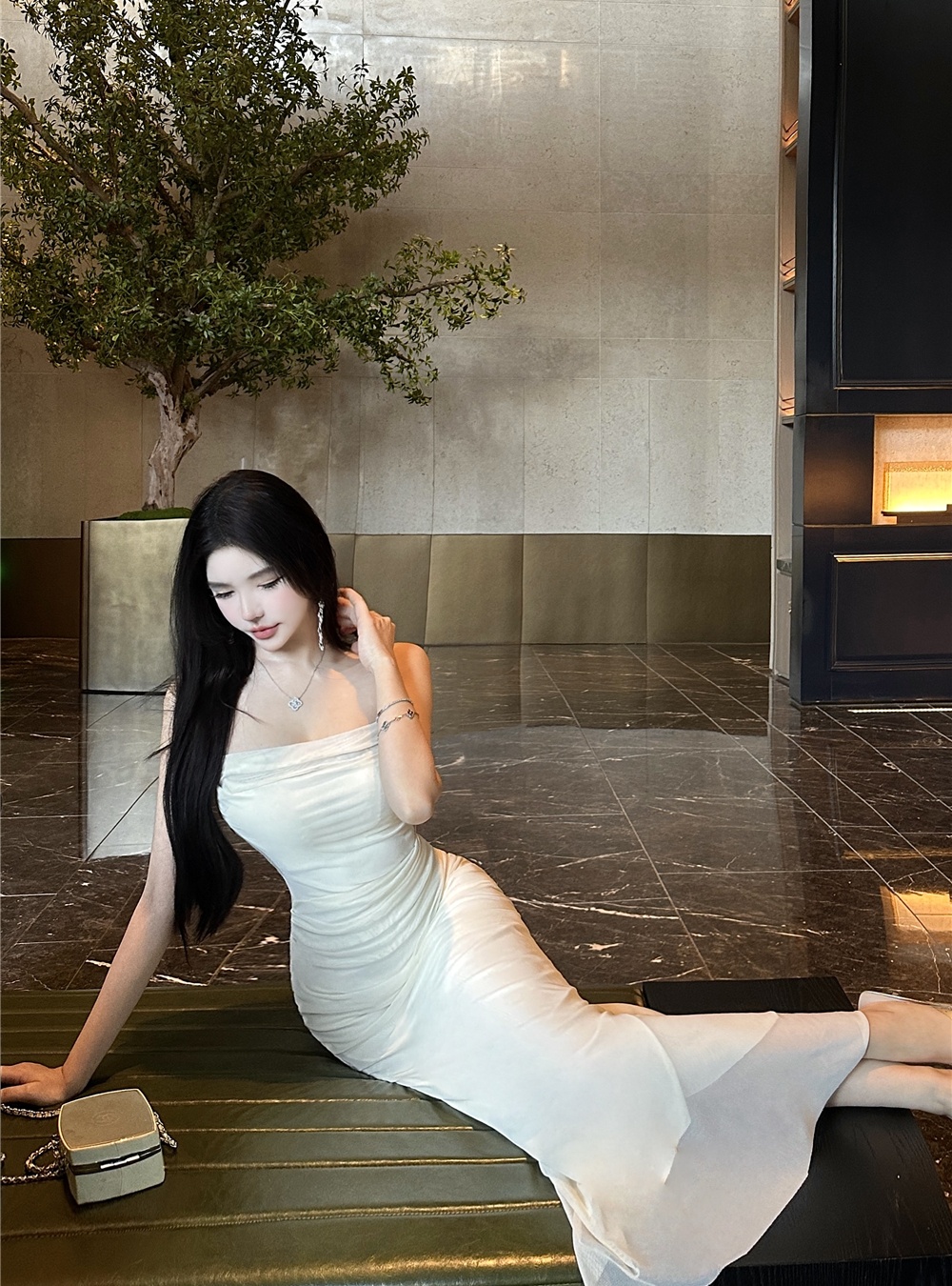 Sexy gauze formal dress sling long dress for women