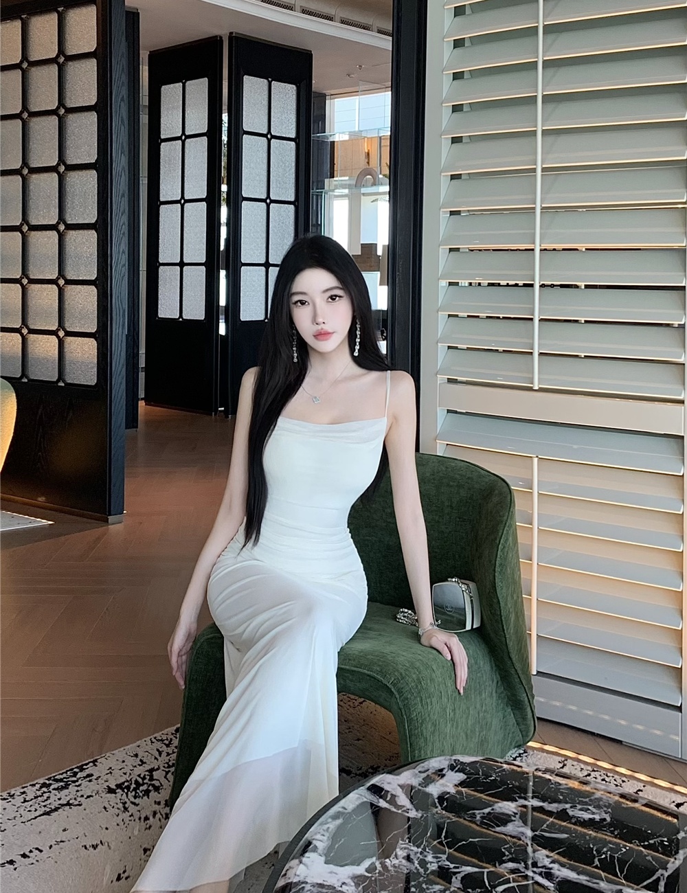 Sexy gauze formal dress sling long dress for women