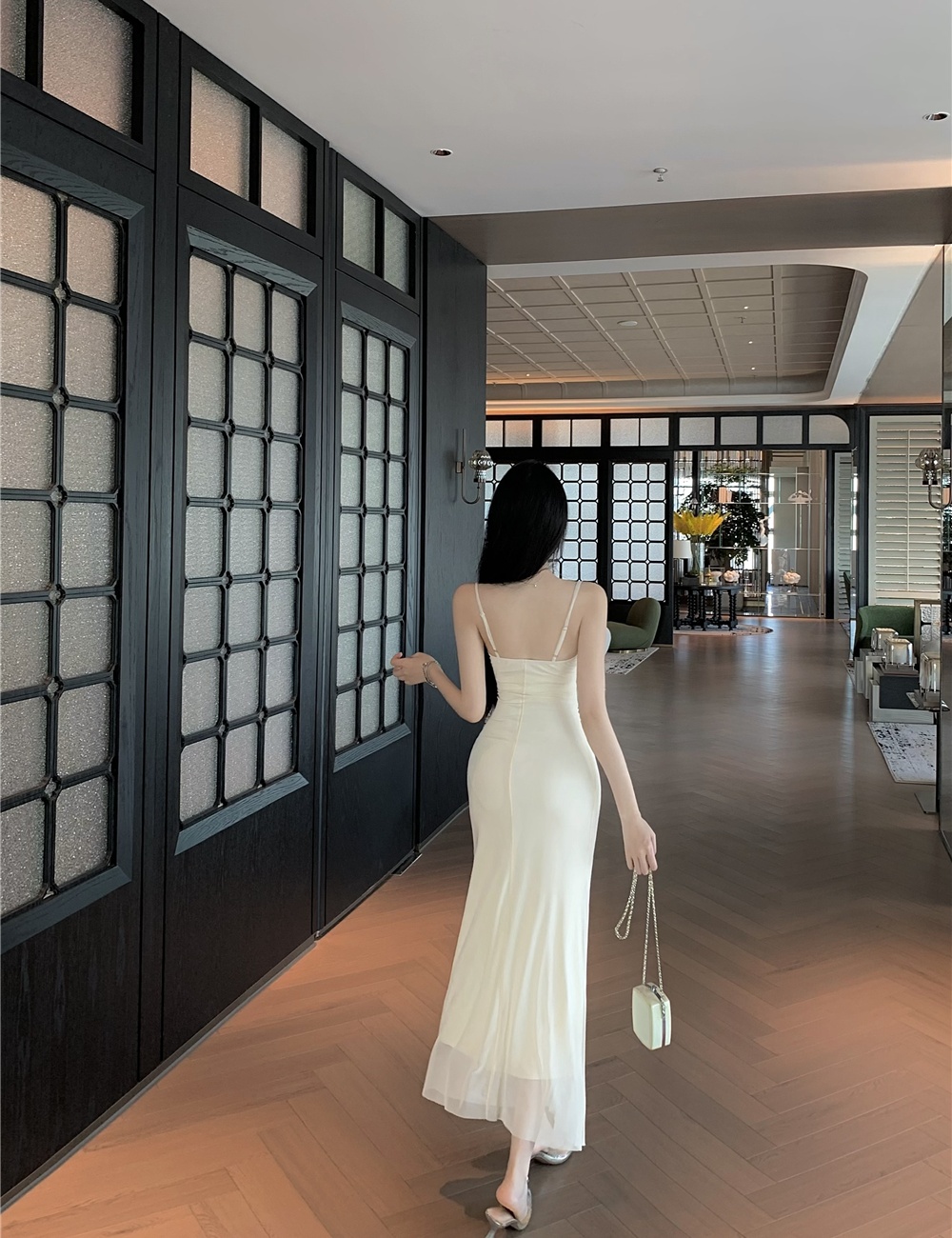 Sexy gauze formal dress sling long dress for women