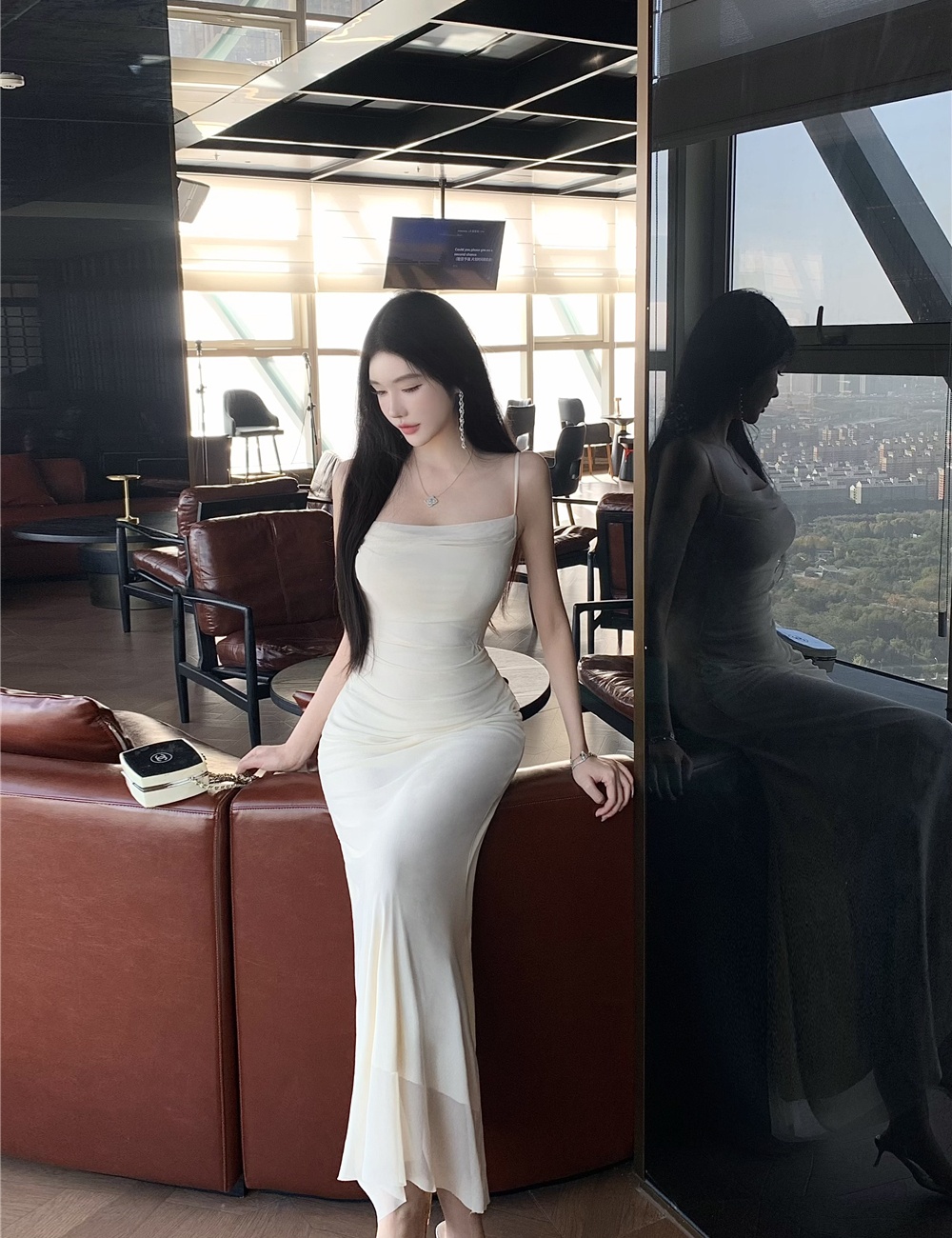 Sexy gauze formal dress sling long dress for women