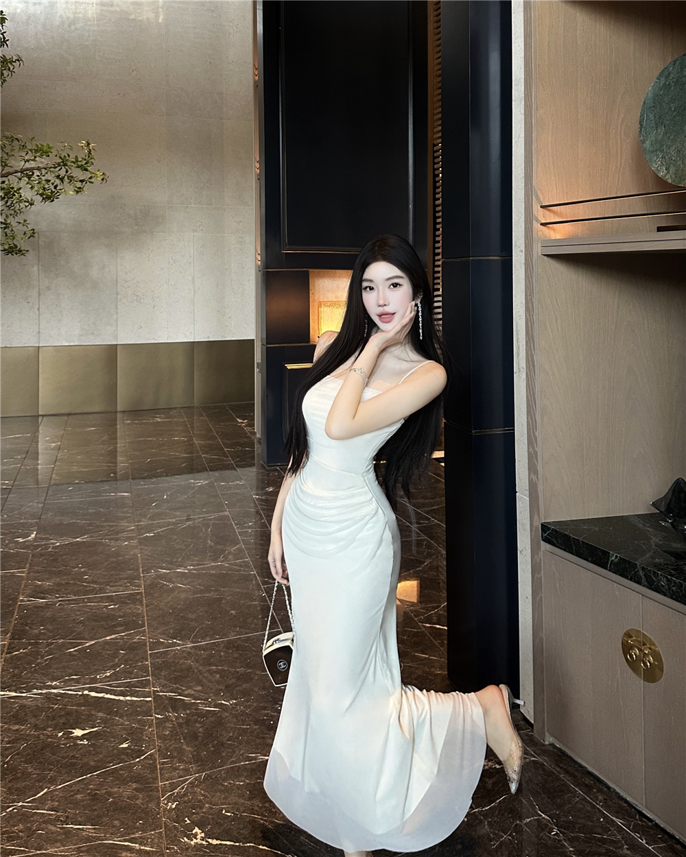 Sexy gauze formal dress sling long dress for women