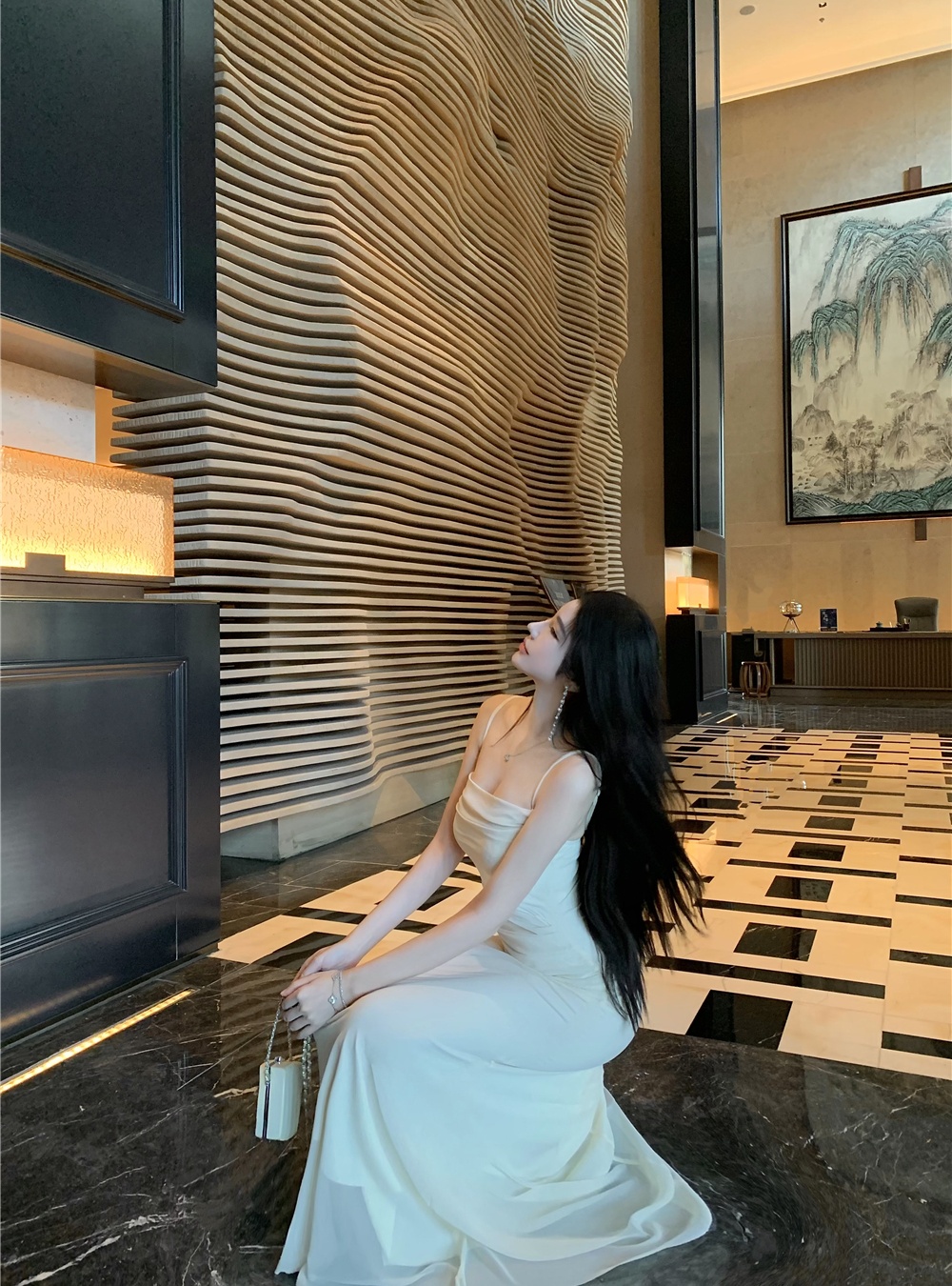 Sexy gauze formal dress sling long dress for women