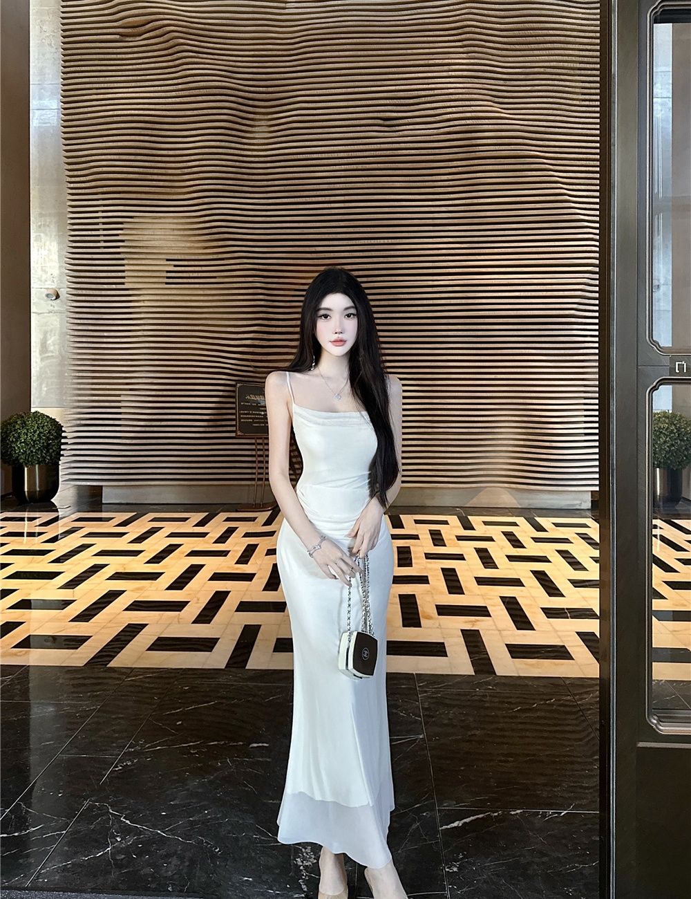 Sexy gauze formal dress sling long dress for women