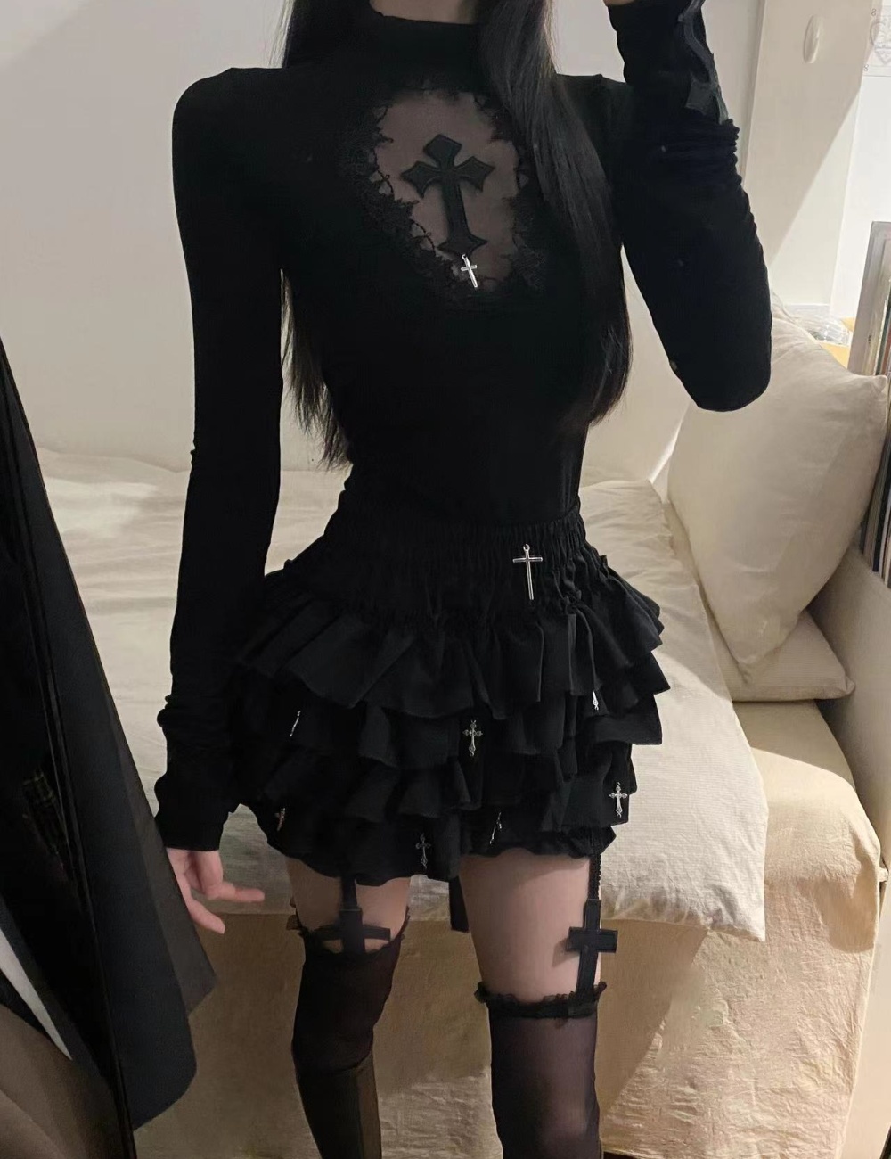 Bottoming slim tops fashion short skirt a set for women