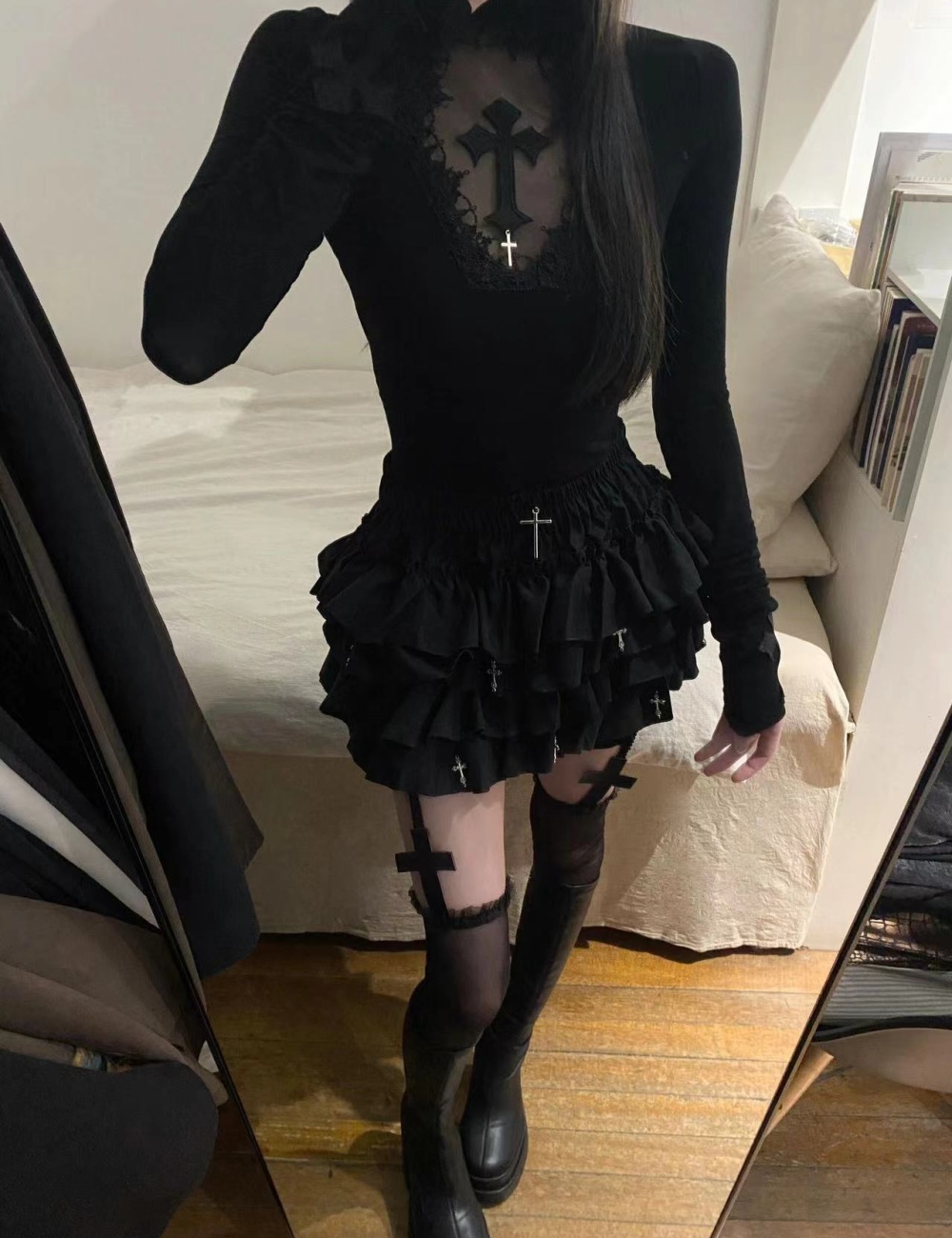 Bottoming slim tops fashion short skirt a set for women