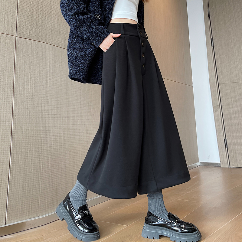 Fashion breasted wide leg pants flanging pants for women