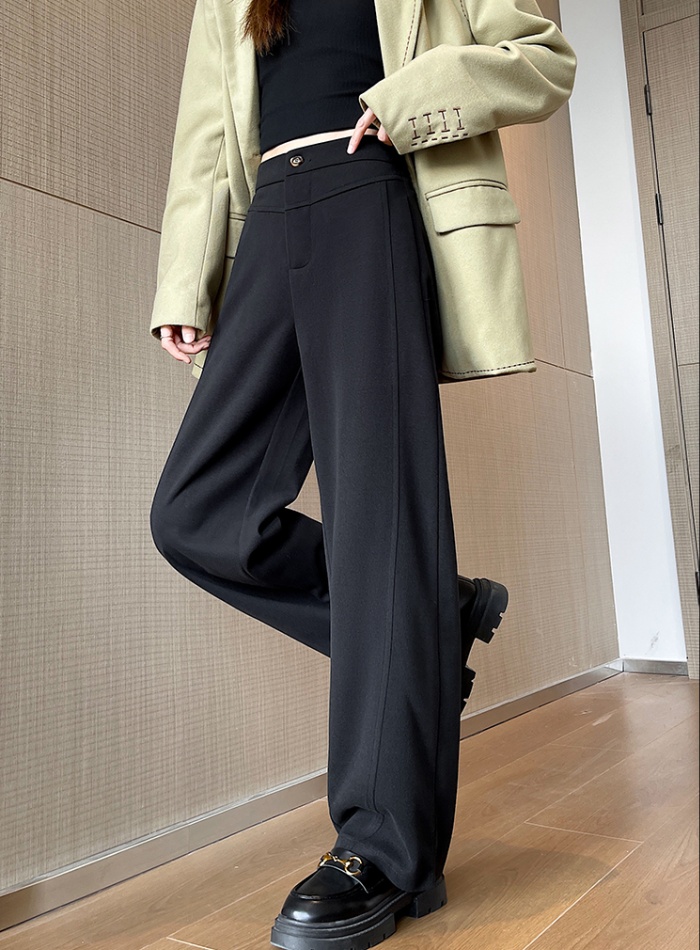Casual drape pants gray wide leg pants for women