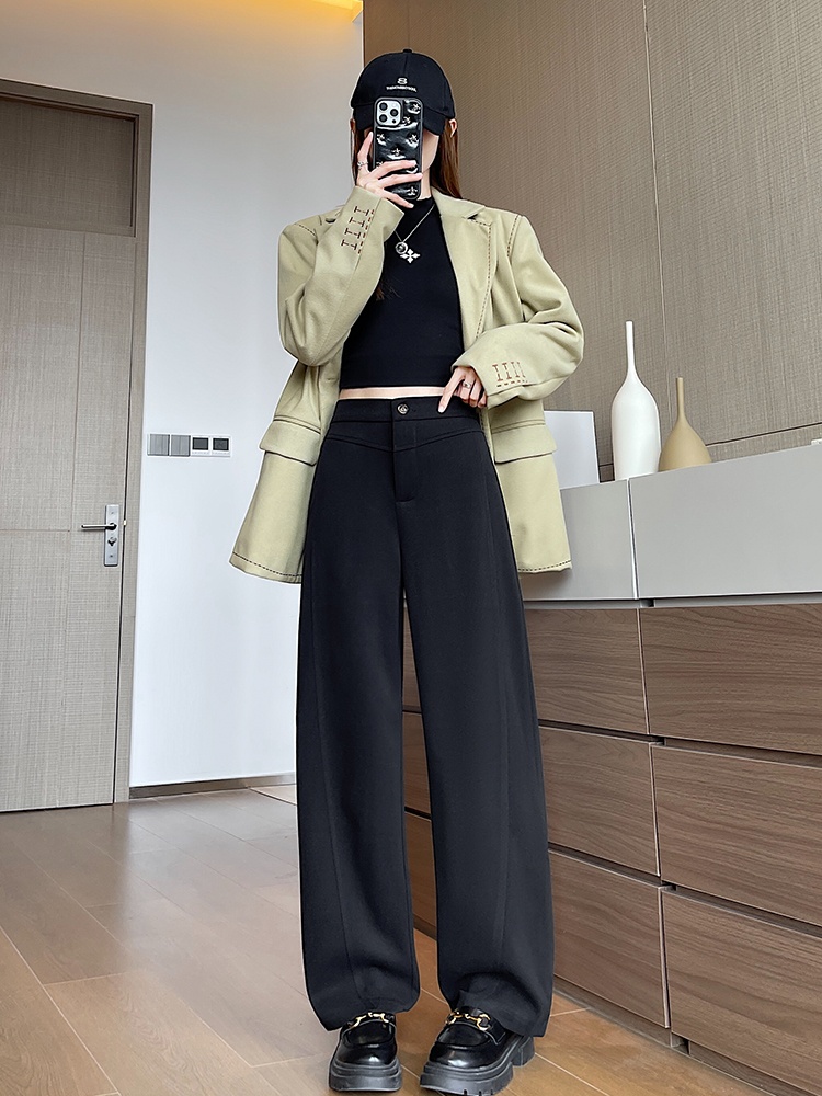 Casual drape pants gray wide leg pants for women