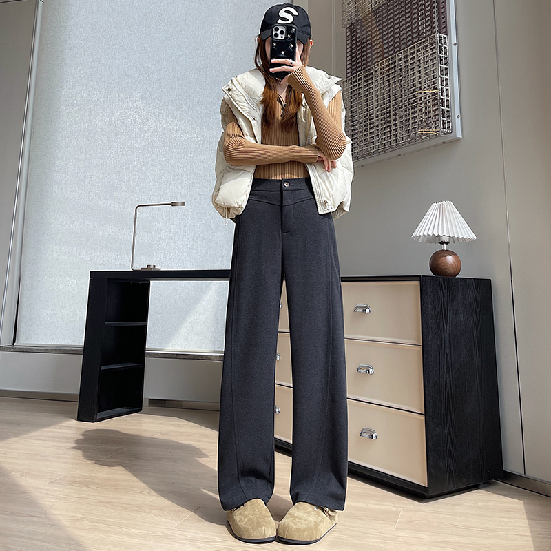 Casual drape pants gray wide leg pants for women