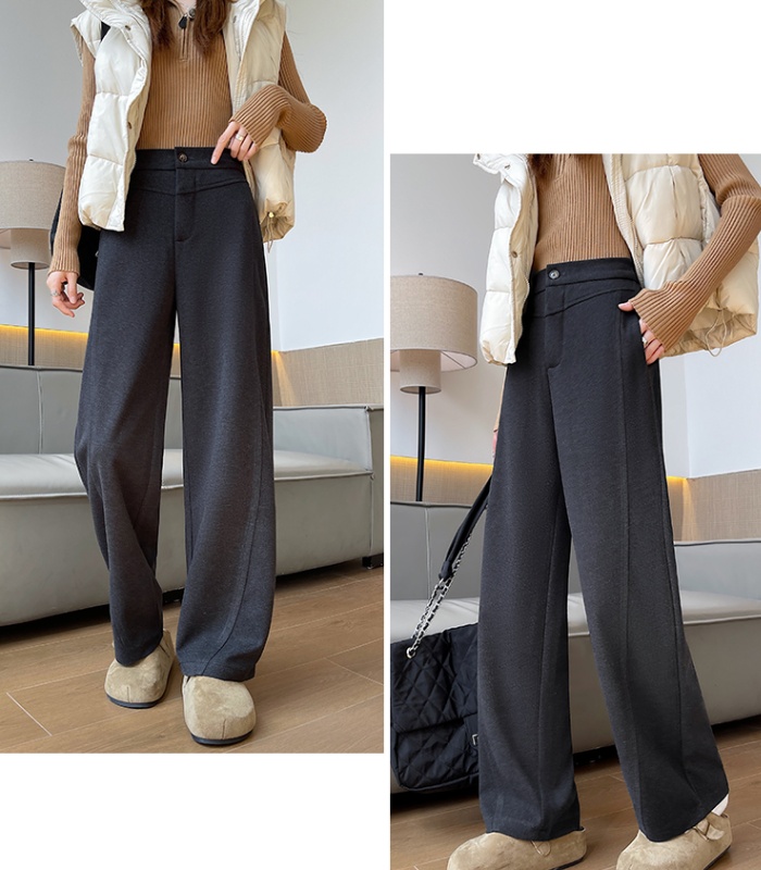 Casual drape pants gray wide leg pants for women