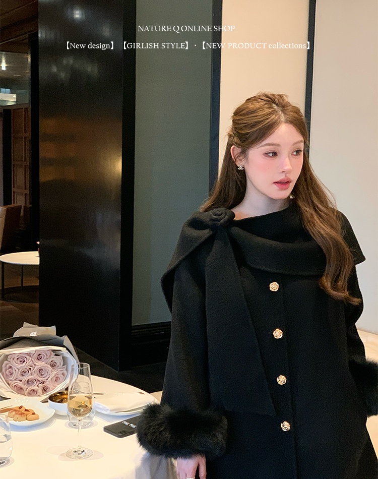 Fox fur sleeve chanelstyle woolen coat white wool overcoat