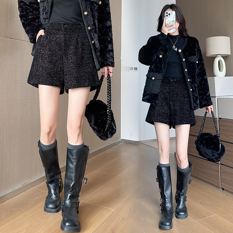 Casual wide leg shorts woolen boots pants for women