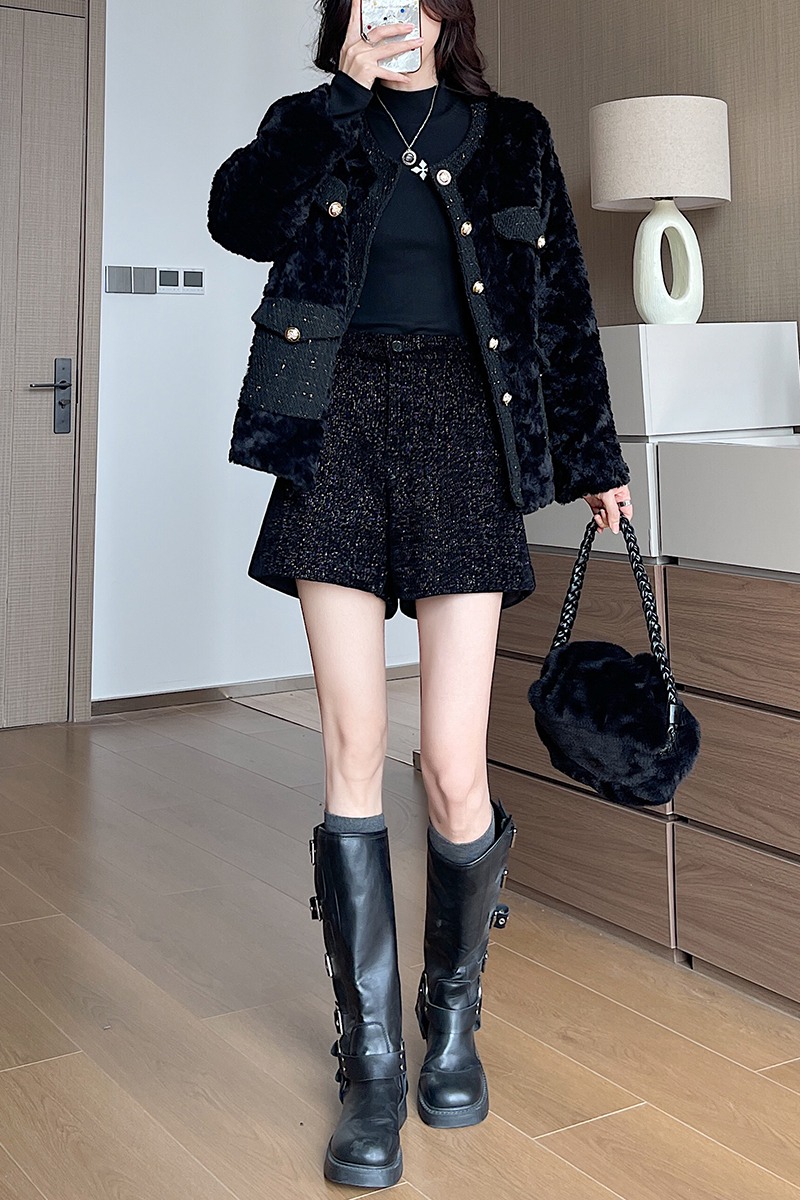 Casual wide leg shorts woolen boots pants for women