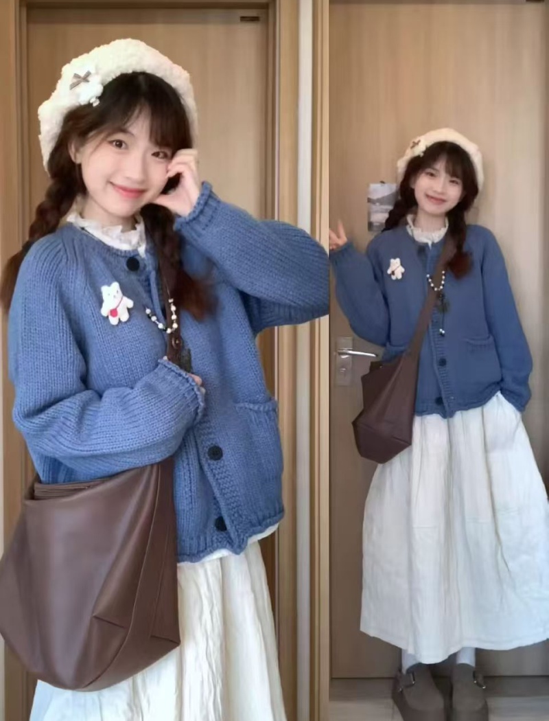 Stereoscopic knitted sweater long sleeve slim cardigan