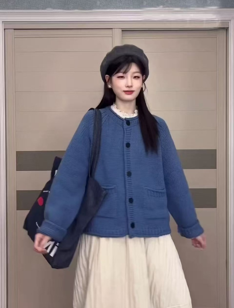 Stereoscopic knitted sweater long sleeve slim cardigan