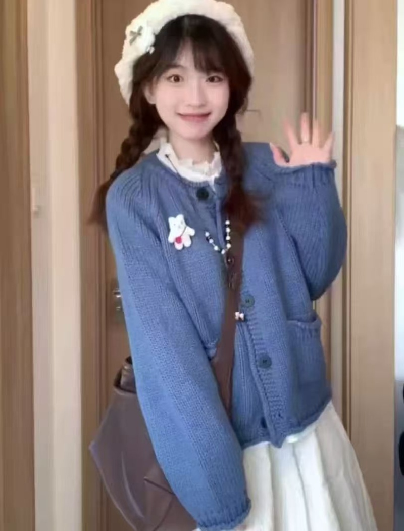 Stereoscopic knitted sweater long sleeve slim cardigan