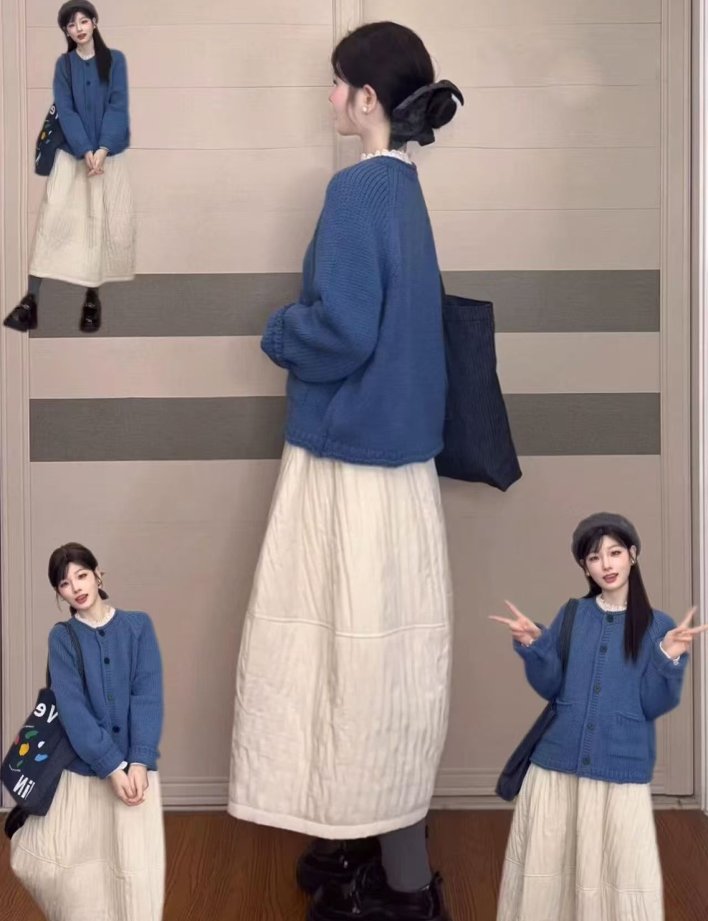 Stereoscopic knitted sweater long sleeve slim cardigan