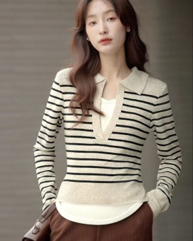 Mixed colors Korean style sweater autumn slim tops for women