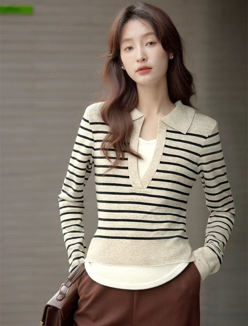 Mixed colors Korean style sweater autumn slim tops for women