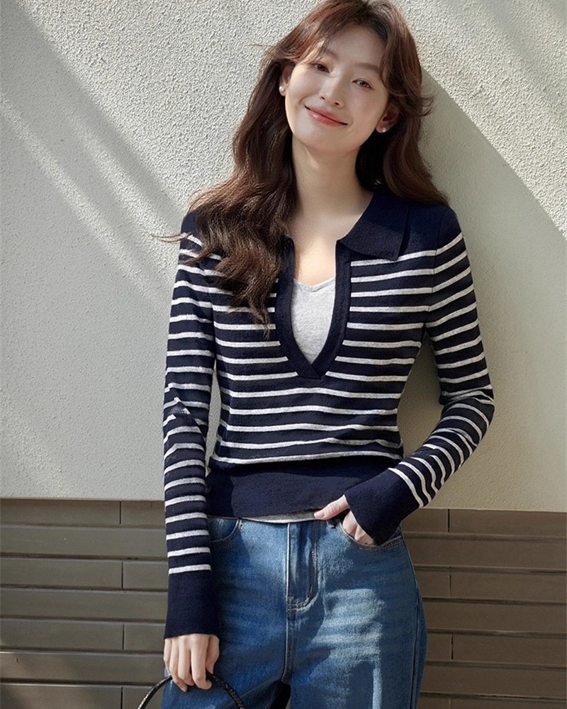Mixed colors Korean style sweater autumn slim tops for women