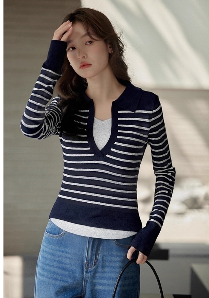 Mixed colors Korean style sweater autumn slim tops for women