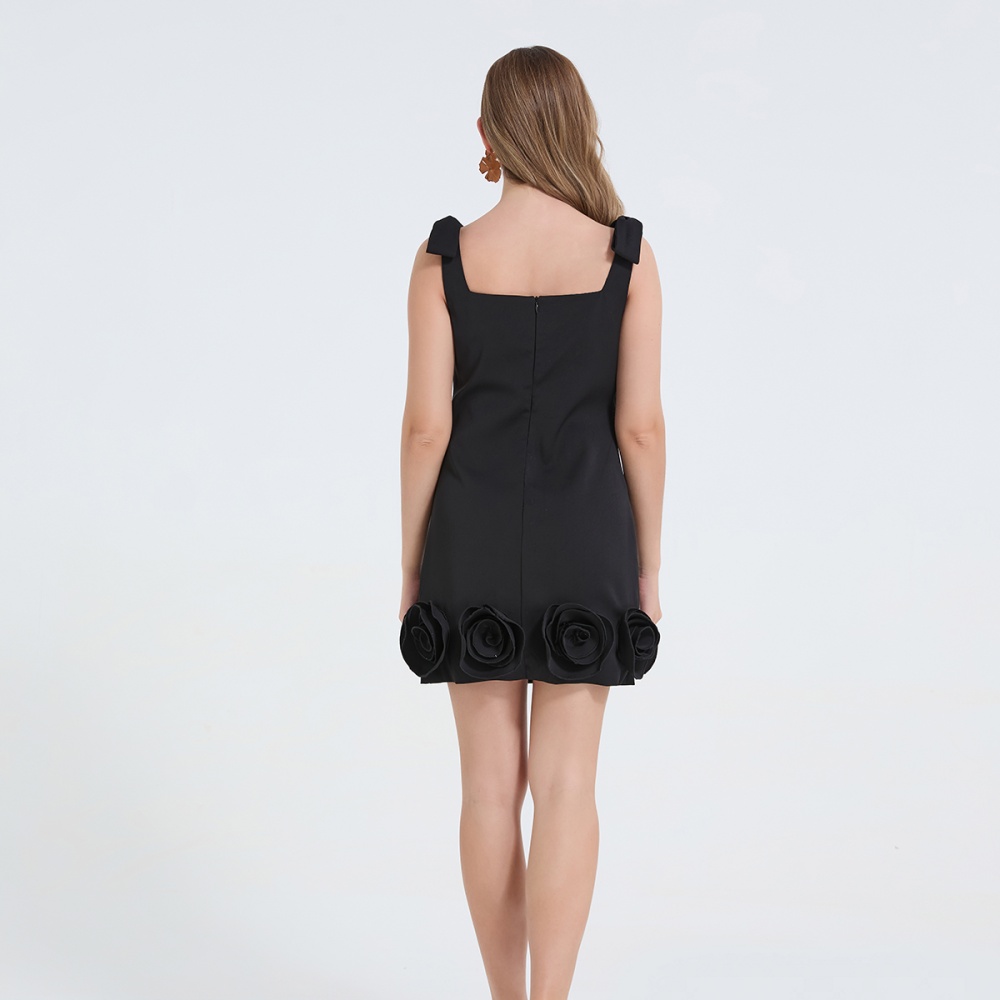 Sexy niche rose decoration shoulder strap stereoscopic dress