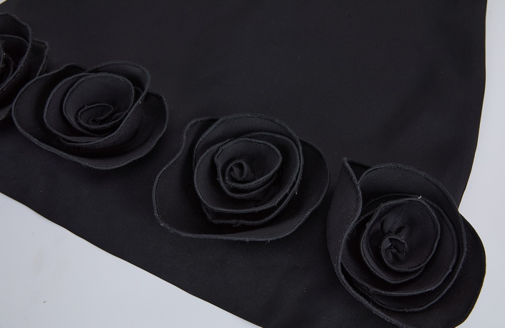 Sexy niche rose decoration shoulder strap stereoscopic dress