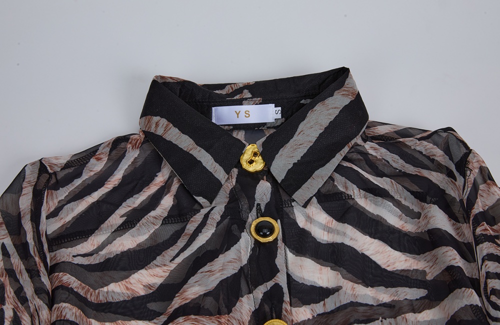 Pinched waist ladies dress leopard metal buckles shirt