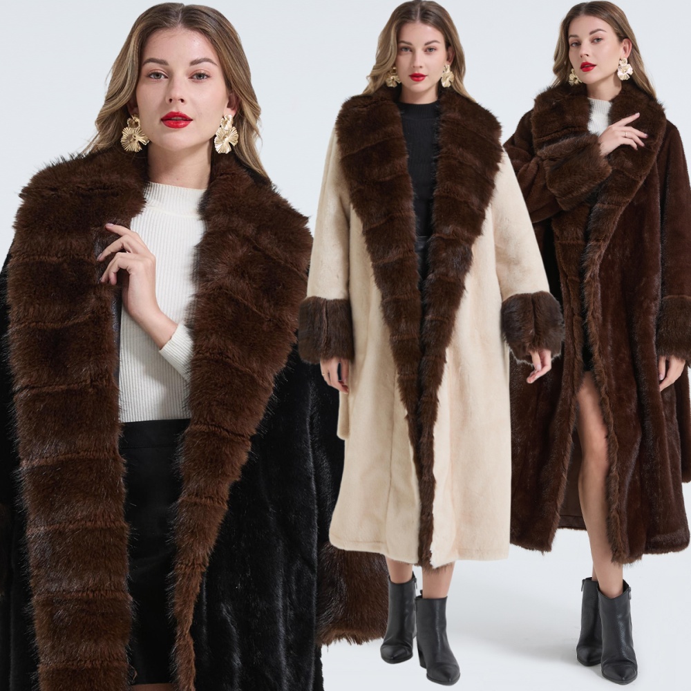 Large fur collar elegant coat long fur coat