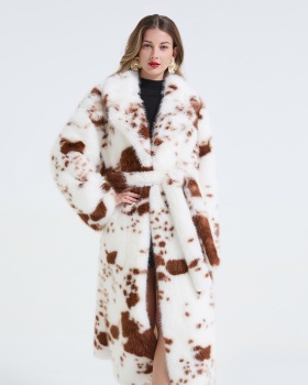 Imitation of mink hair coat pinched waist fur coat