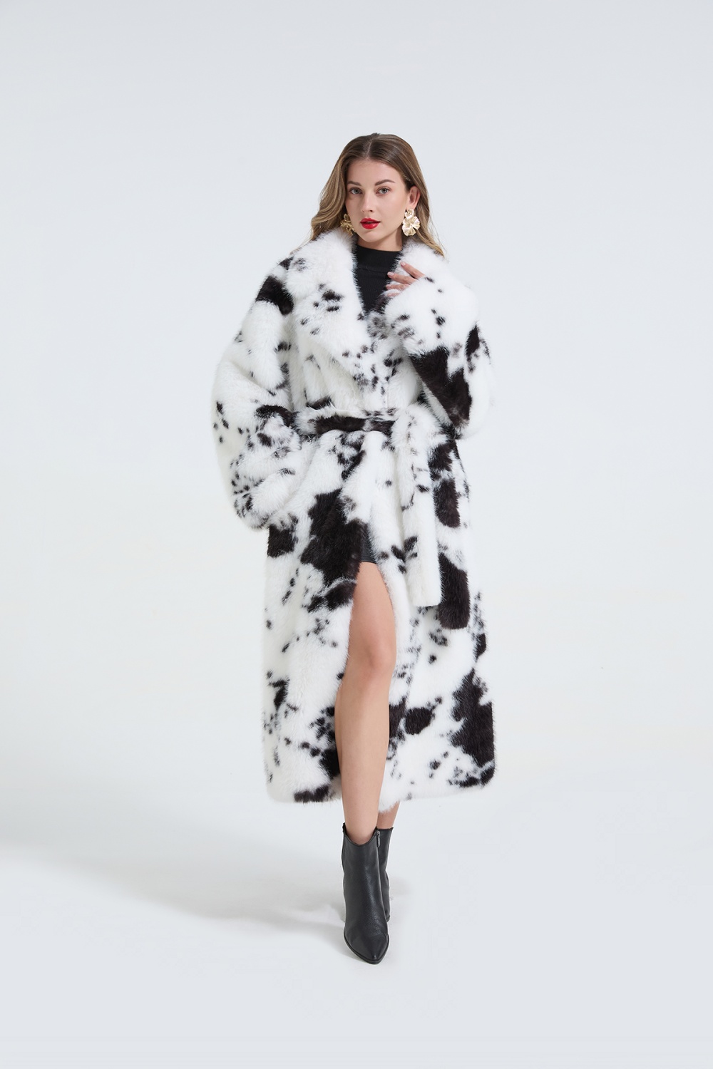 Imitation of mink hair coat pinched waist fur coat
