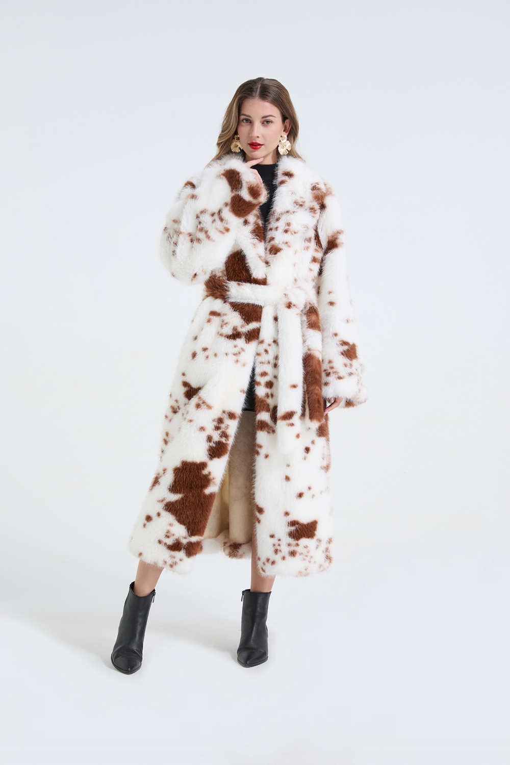 Imitation of mink hair coat pinched waist fur coat