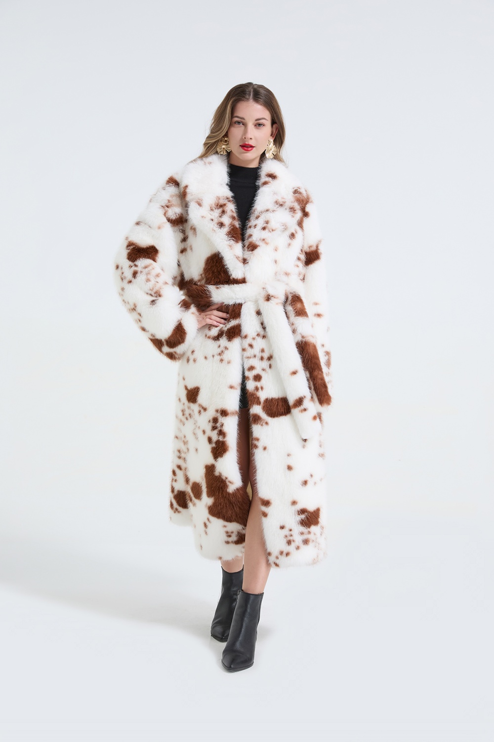 Imitation of mink hair coat pinched waist fur coat