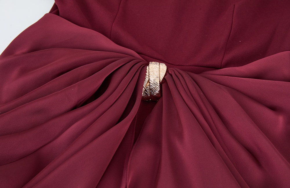 Slim metal buckles decoration dress fold long dress